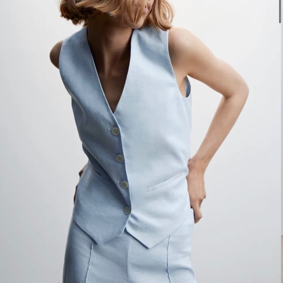 Mango light blue linen vest - Picture 1 of 4